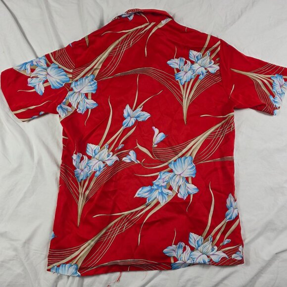 Vintage Waltah Clarks Mens Large Red Blue Floral Button Up Hawaiian Shirt Casual - Picture 2 of 8
